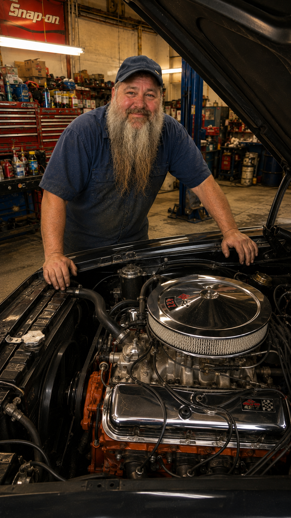 Car Guy Bob working under the hood in his garage